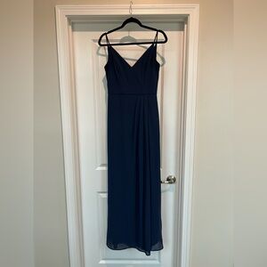Navy V-Neck Spaghetti Strap Bridesmaid Dress